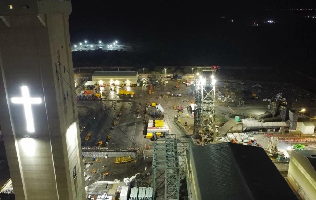 Marikana K4 shaft headgear and surface infrastructure at night