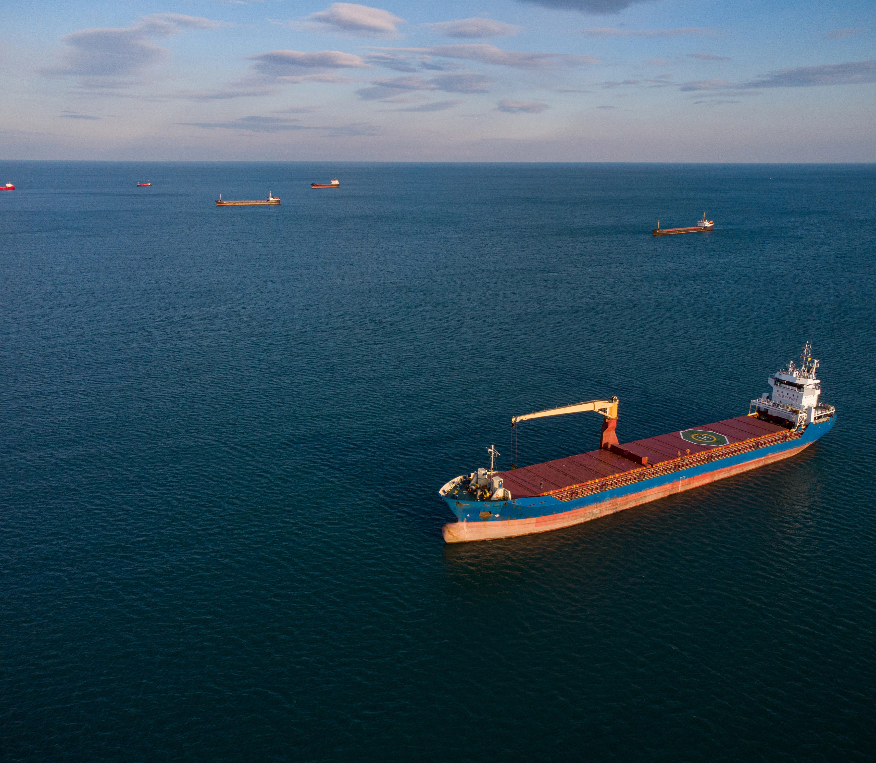 Bulk carrier at sea seen from above
