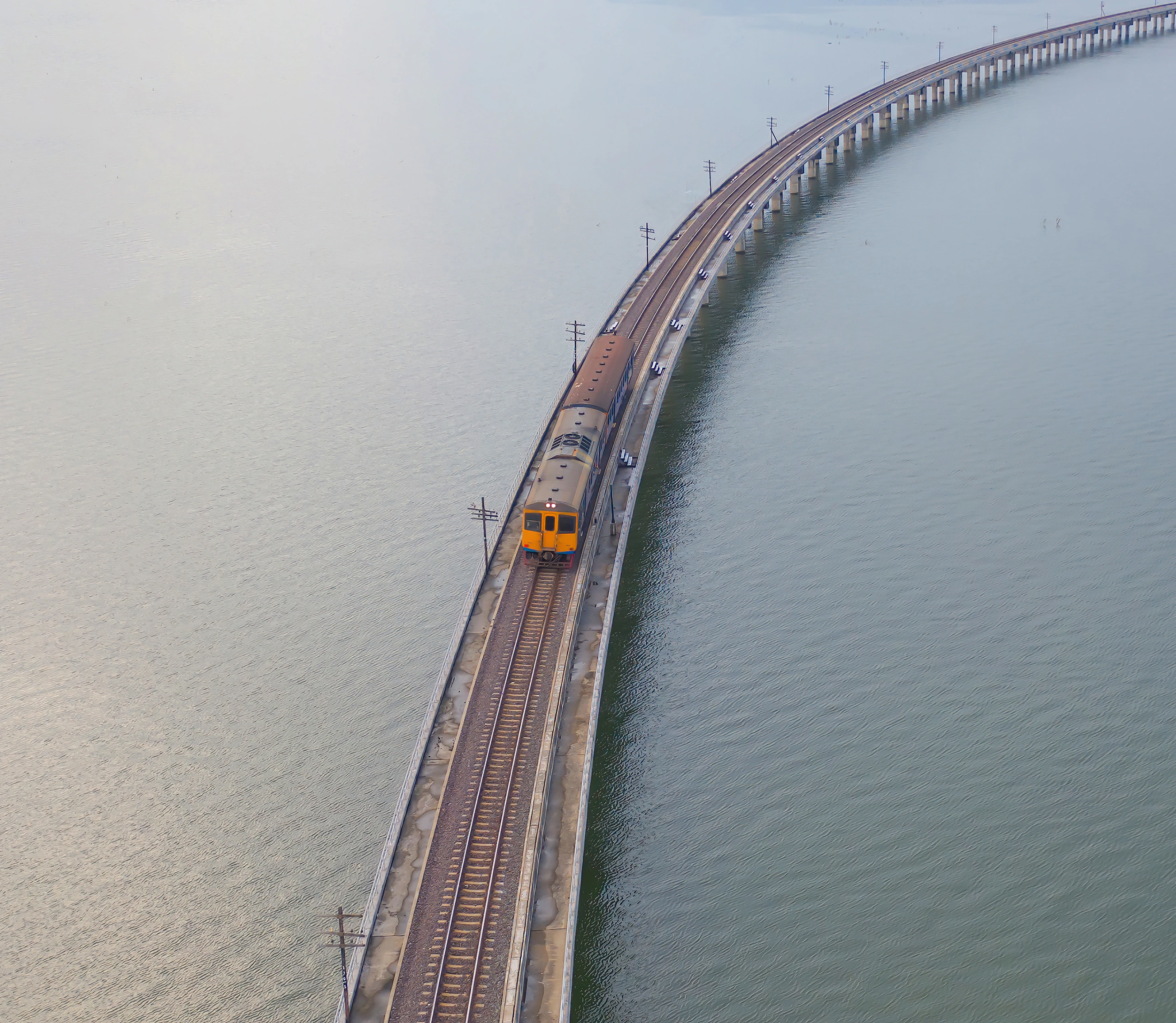 Railway causeway crossing open water
